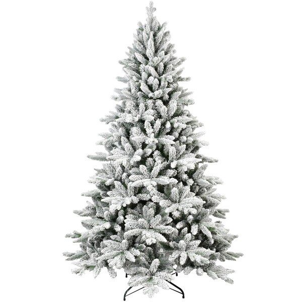 5ft PE/PVC Prelit Artificial Christmas Flocked Tree Flocked Automatic Tree Environmentally Friendly Fireproof，White Green