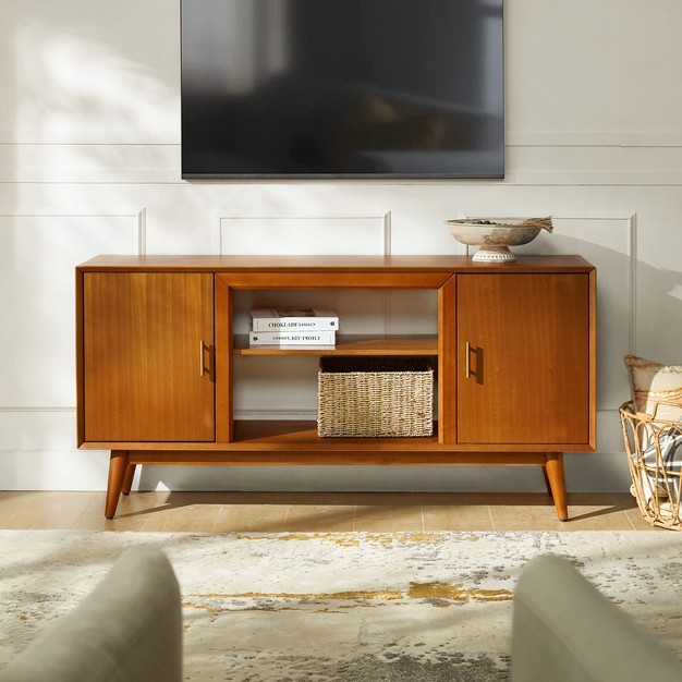 Jessie 58 In Mid century Style Tv Stand With Electric Fireplace artful Living Design walnut