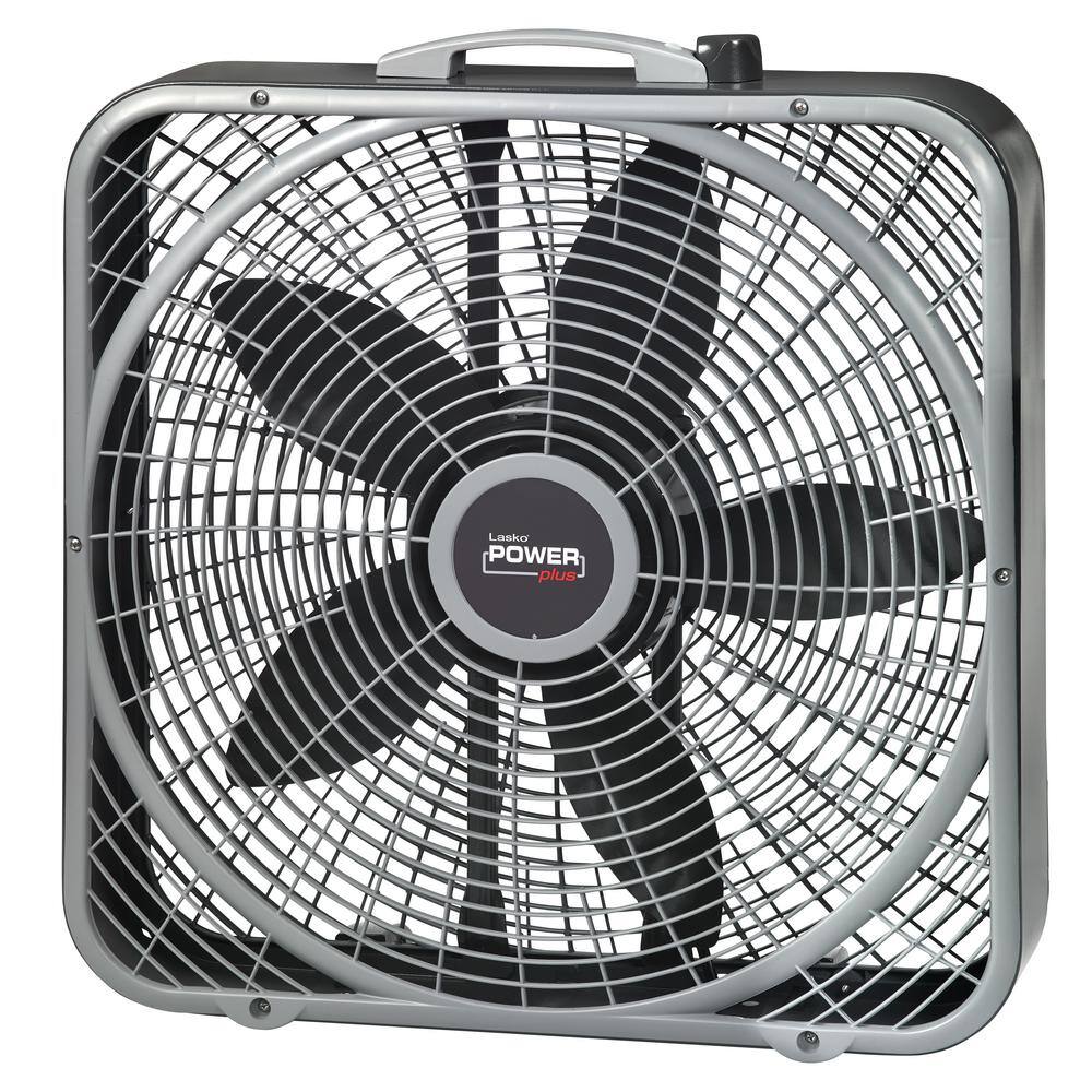 Lasko 20 in. 3 Speeds Box Fan in Gray with Weather-Shield Design for Window Use Energy Efficent Carry Handle Steel Body B20540