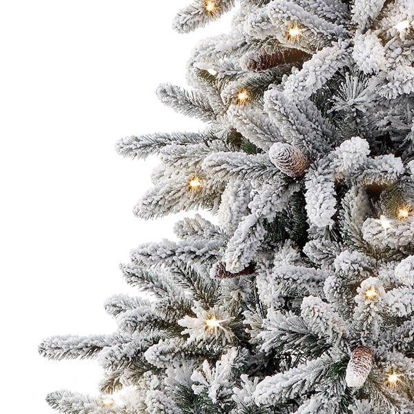 Puleo International 7.5 ft. Prelit Flocked ‎Bennington Fir Artificial Christmas Tree