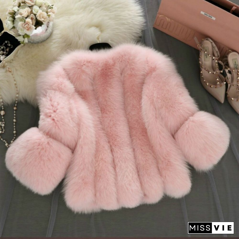 High Quality Faux Fur Coat for Women Winter Warm Fluffy Fake Fur Jacket Outerwear Plus Size Plush Coat Female Overcoat