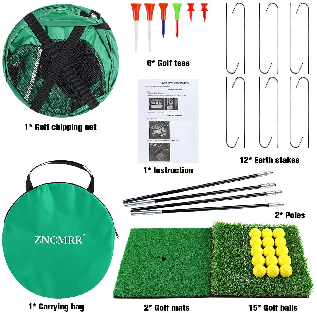 Brizi Living Pop Up Golf Chipping Net，Indoor/Outdoor Golfing Target Net Collapsible Portable Golf Hitting Net with 15 Training Balls and 2 Hitting Mats for Backyard Driving and Swing