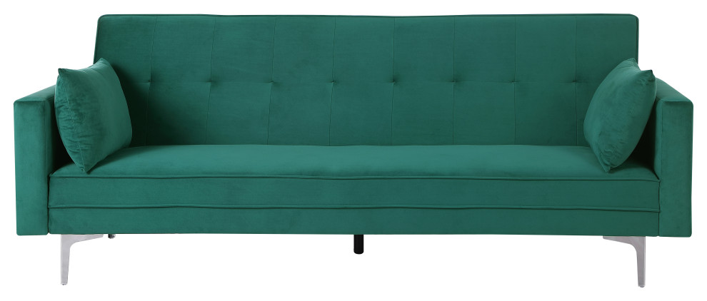 Siena Velvet Convertible Sleeper Sofa With Pillows  Emerald Green   Midcentury   Sleeper Sofas   by CAROLINA CLASSICS  Houzz