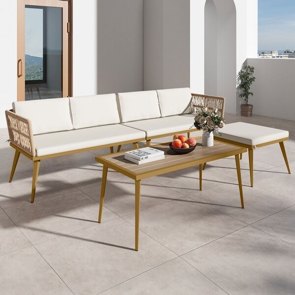 Moasis 4 Pieces Patio Conversation Set Sectional LShaped Sofa with Cushions and Side Table