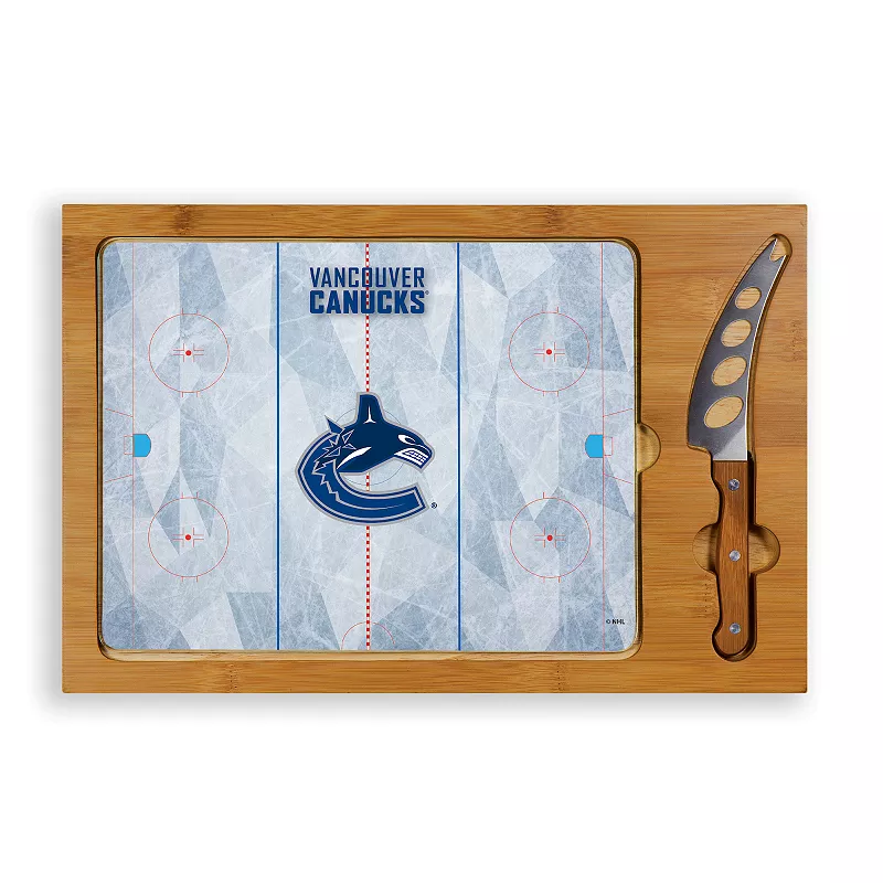 Picnic Time Vancouver Canucks Icon Glass Top Cutting Board and Knife Set