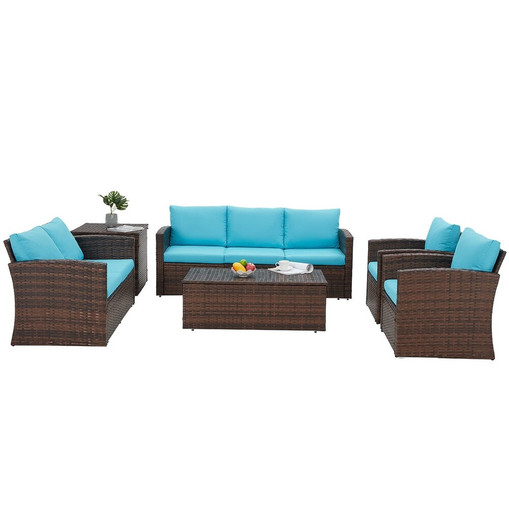 AECOJOY 7 Pieces Patio Sectional Sofa Outdoor Wicker Furniture Set