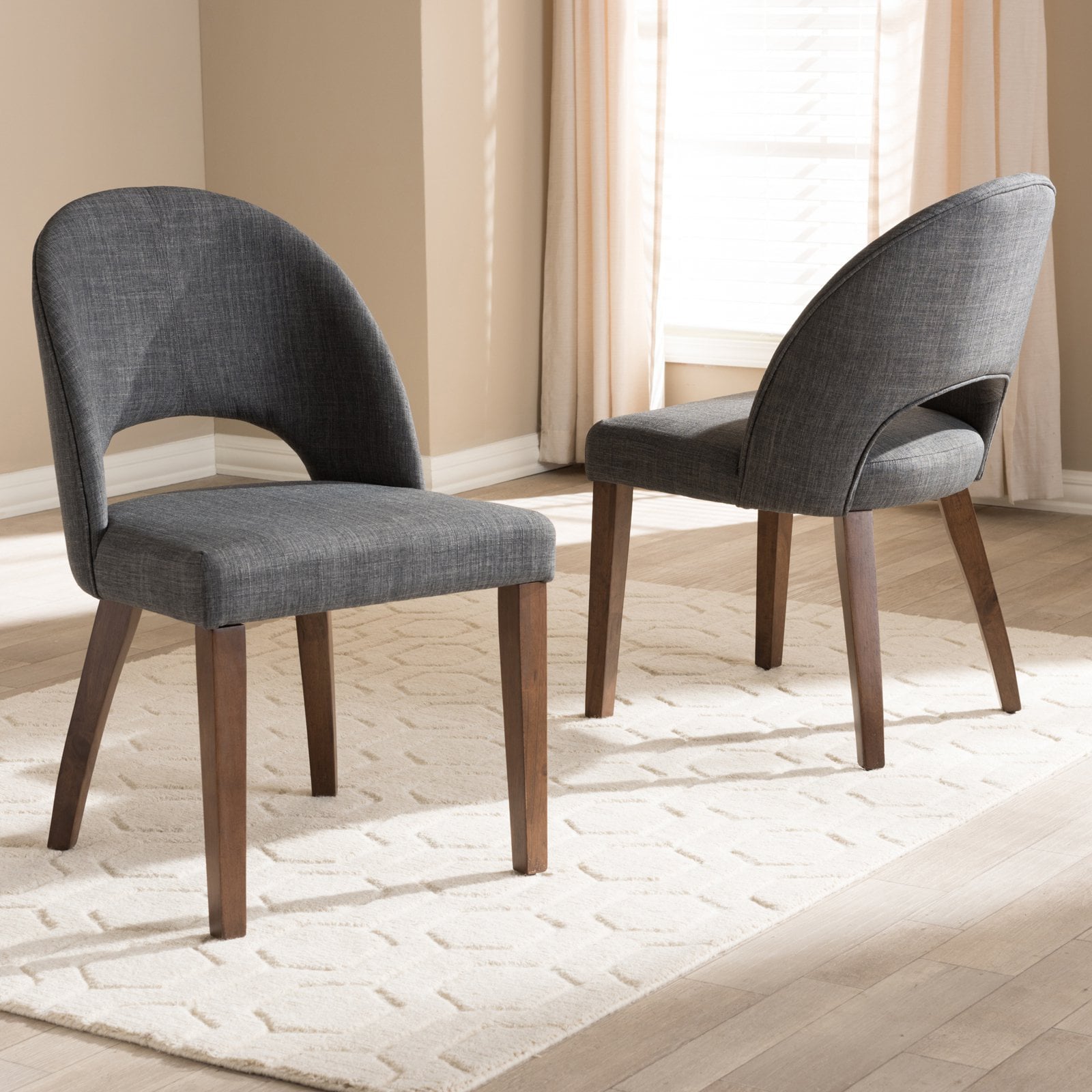 Baxton Studio Wesley Mid-Century Modern Fabric Upholstered Wood Dining Chair - Set of 2