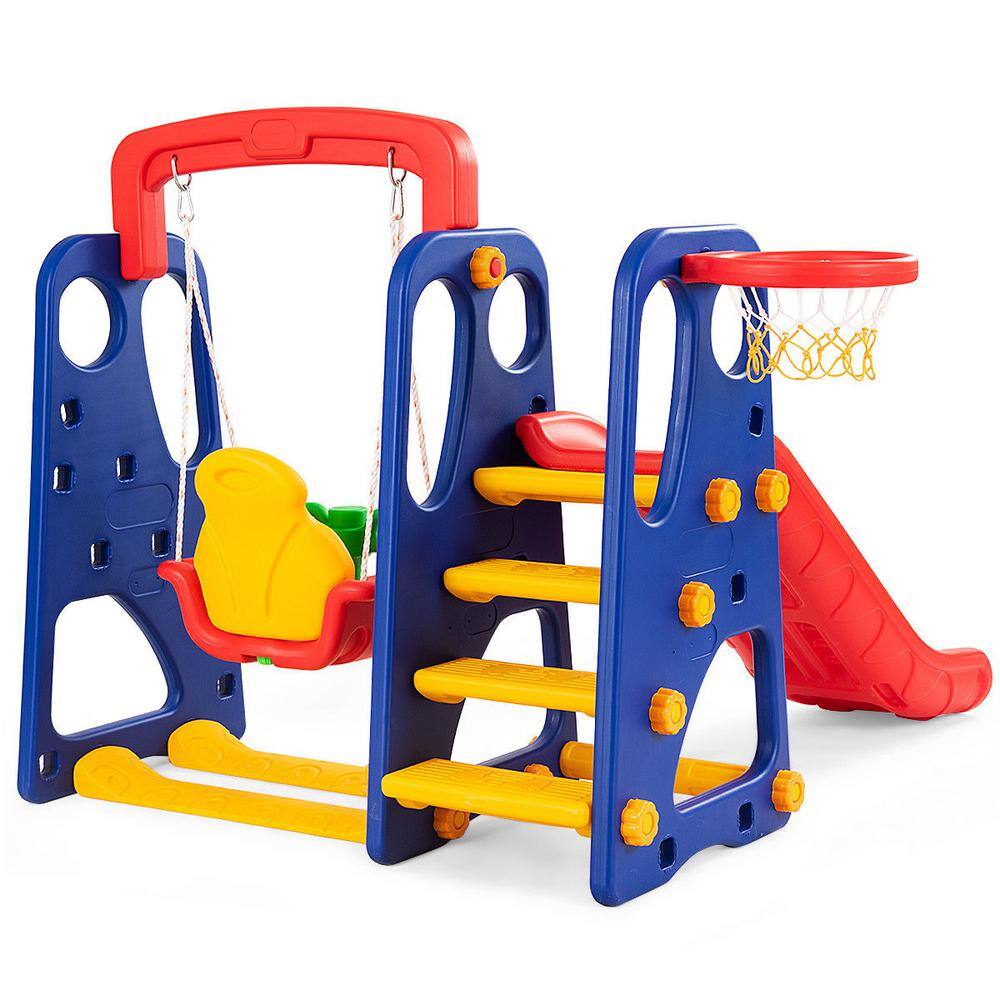 Costway 3 in 1 Junior Children Climber Slide Swing Seat Basketball Hoop Playset TY325114+