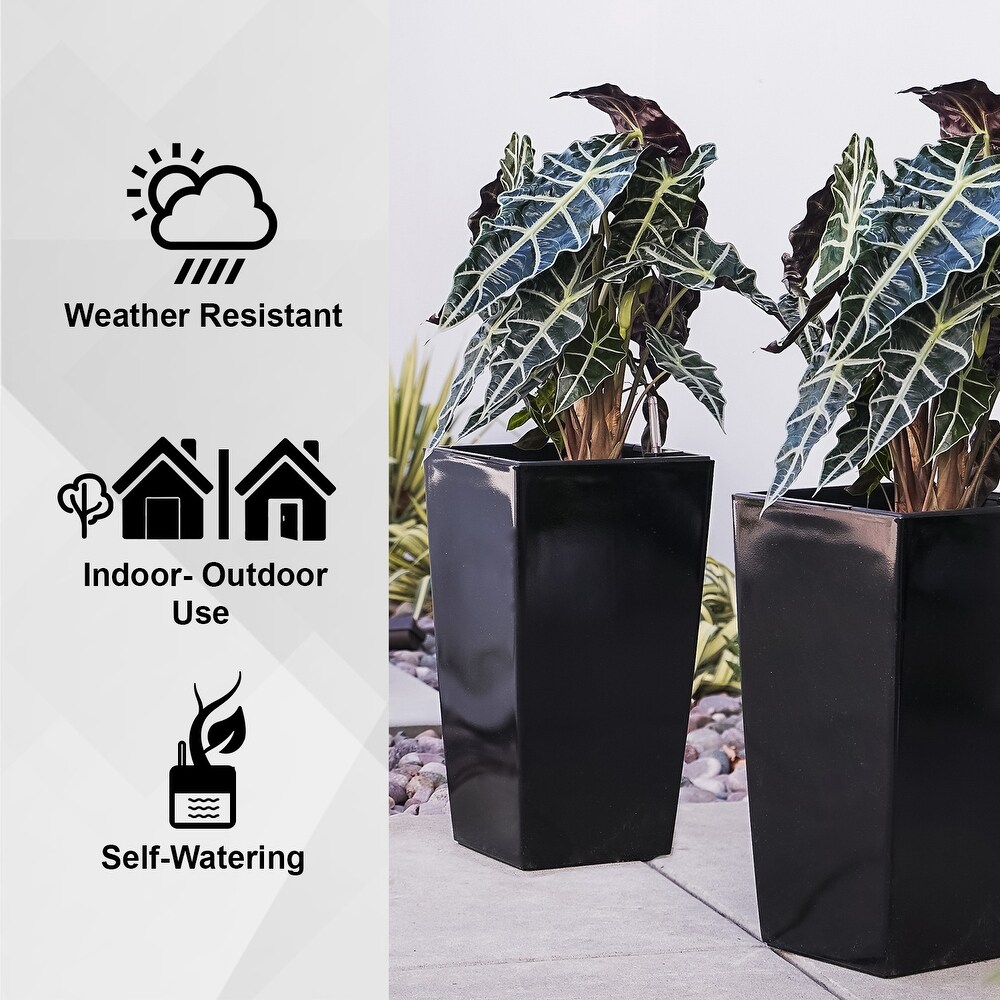 XBrand 22 in. Tall Nested Plastic Self Watering Indoor Outdoor Square Planter Pot (Set of 2)