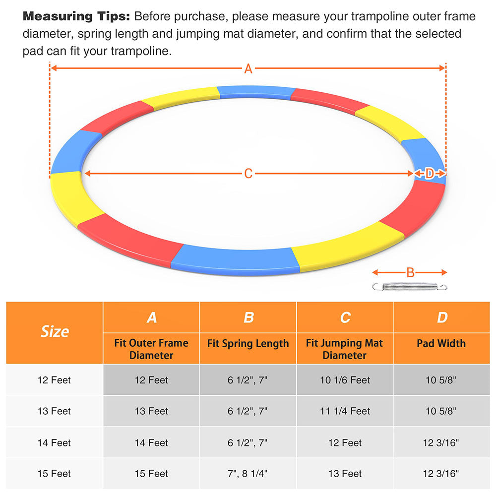 Yescom Trampoline Pad 12 13 14 15 foot Safety Pad Rainbow Padding