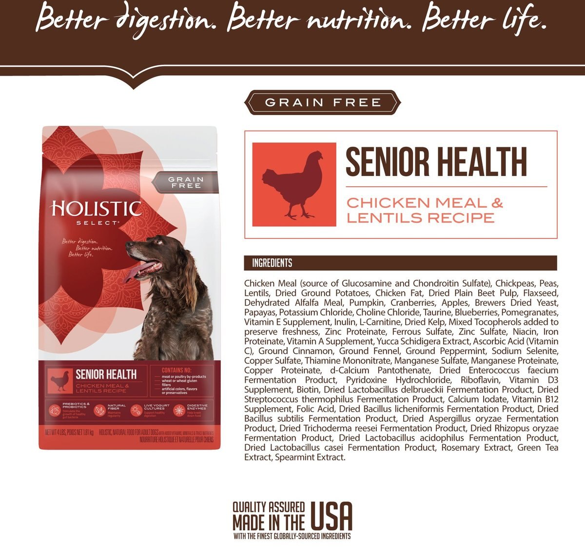 Holistic Select Senior Health Chicken Meal and Lentils Recipe Dry Dog Food