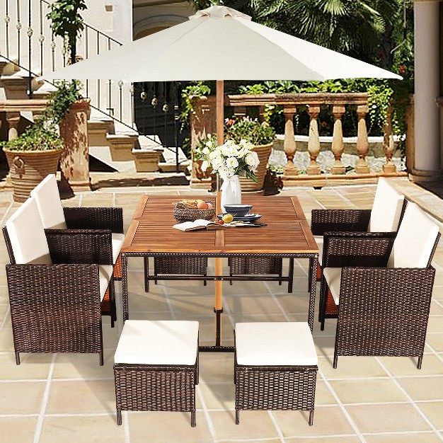 Tangkula 9 piece Outdoor Patio Dining Set Conversation Furniture With Removable Cushions White