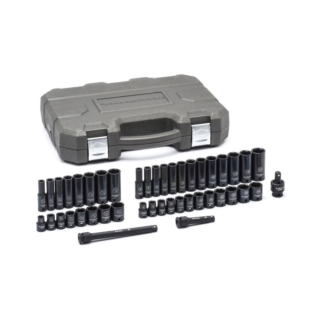 GEARWRENCH 38 in. Drive 6-Point SAEMetric Standard  Deep Impact Socket Set (44-Piece) 84916N