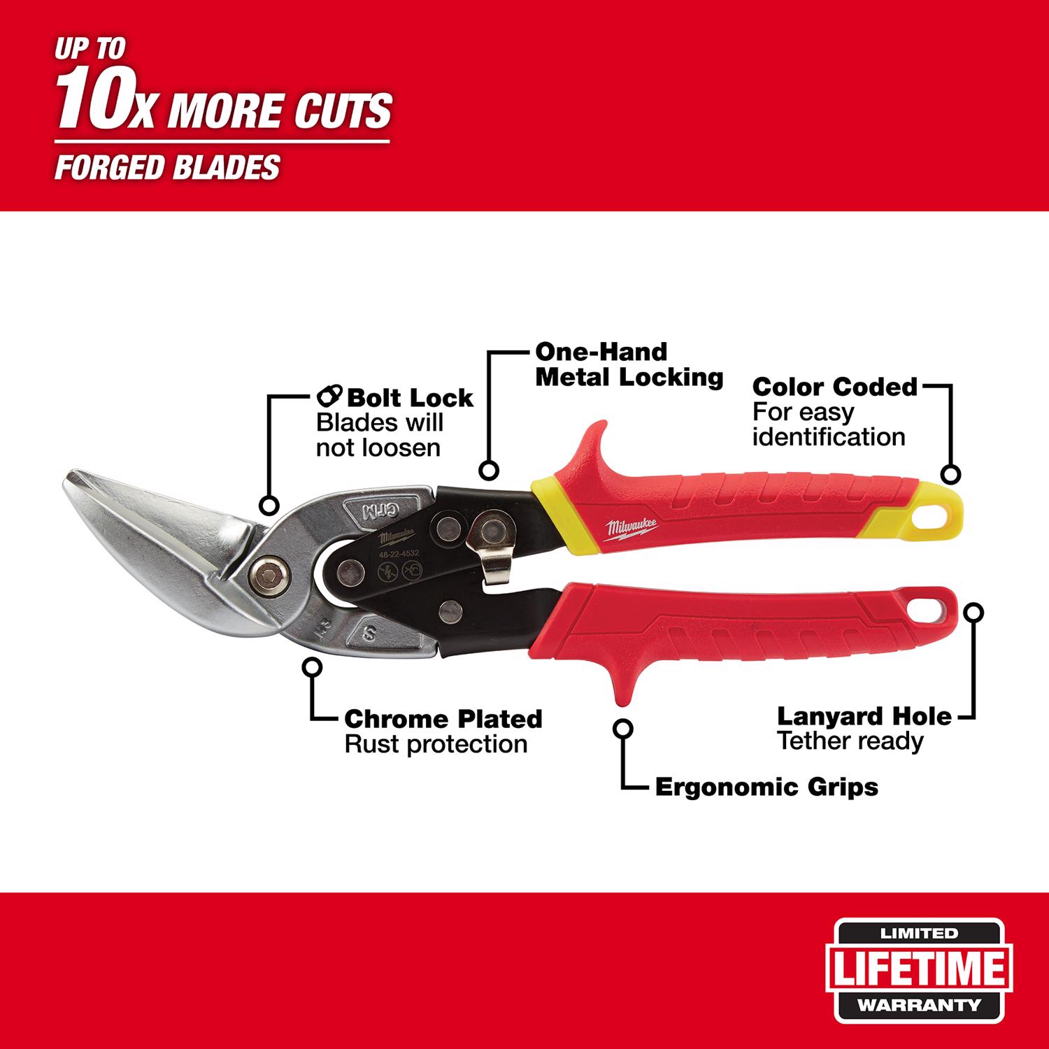 MW 10 in. Forged Alloy Steel Straight Serrated Offset Aviation Snips 22 Ga. 1 pk