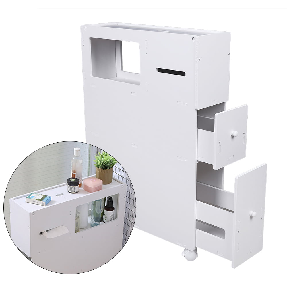 ANQIDI Toilet Side Cabinet, PVC White Low Cabinet Movable Narrow Cabinet Floor-To-Ceiling Bathroom Cabinet 20.5*6.4*29.5 In