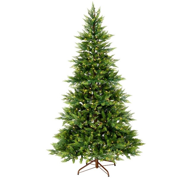 National Tree Company 7.5 ft. Prelit Feel Real Artificial Festive Fern Hinged Christmas Tree with 600 Clear Lights