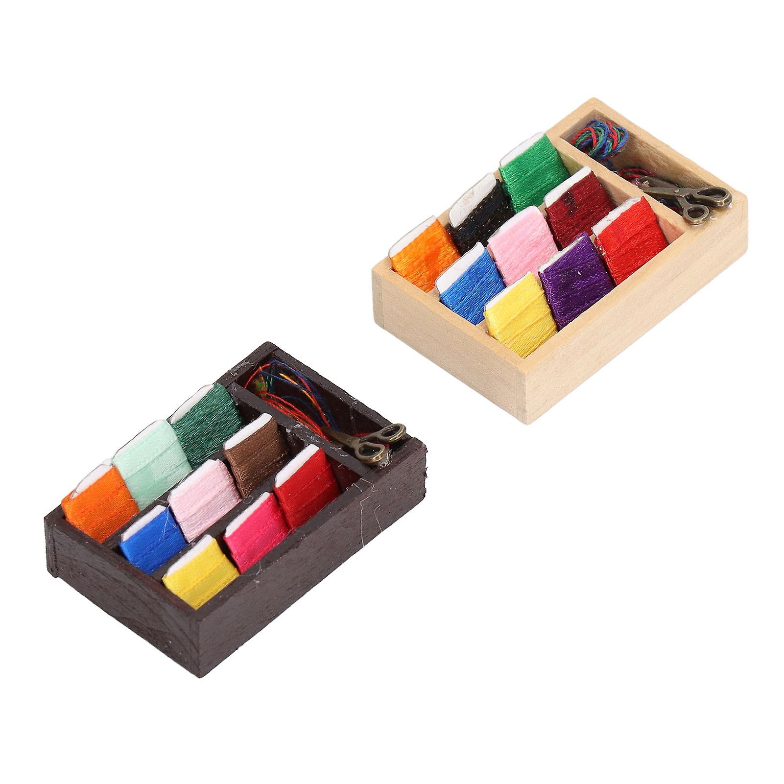 2pcs Miniature Sewing Box Mini Size Basswood Metal Cute Wood Color Black Dollhouse Sewing Toys for Christmas Gift