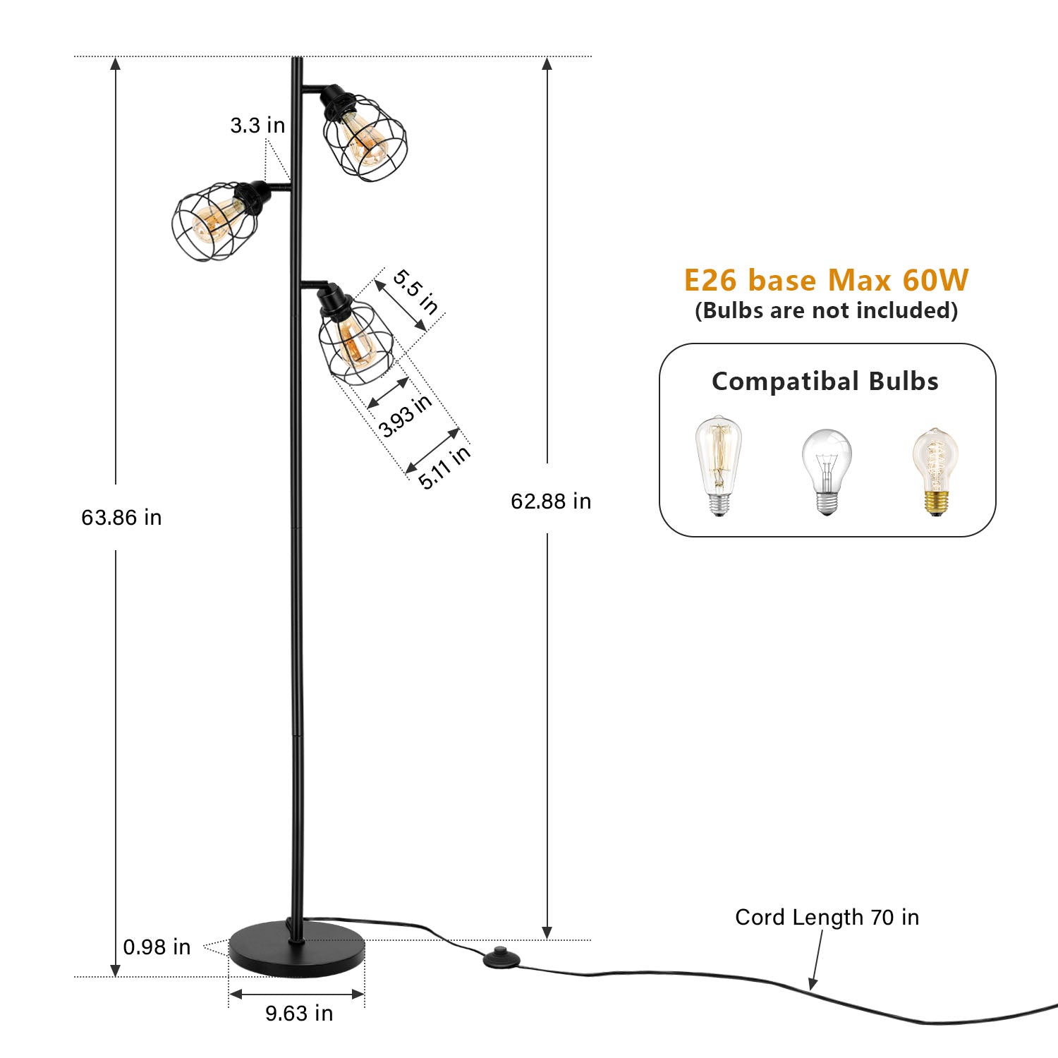 Modern Floor Lamp for Living Room Bright and Tall Standing Lamp Farmhouse Style Rustic Industrial Style Tree Lamp Bedroom, Office