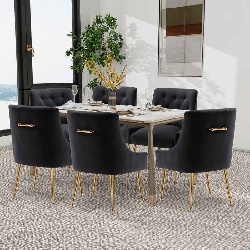 SEYNAR Modern Dining Chairs Set of 6  Velvet Accent Chair Tufted Back Armless Chair with Back Pull