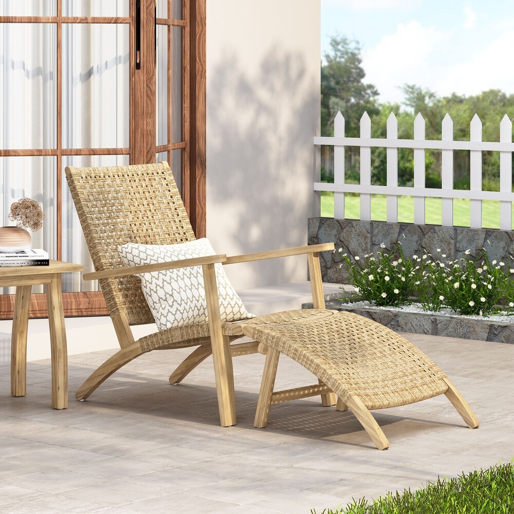 Hartwell Outdoor Wicker Lounge Chair with Ottoman by Christopher Knight Home