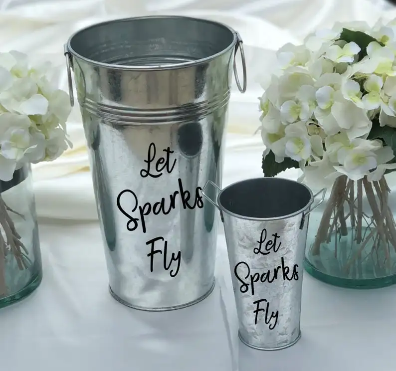 Silver Galvanized Bucket For Decoration Wedding Sparklers Sparkler Send Off Bucket Sign