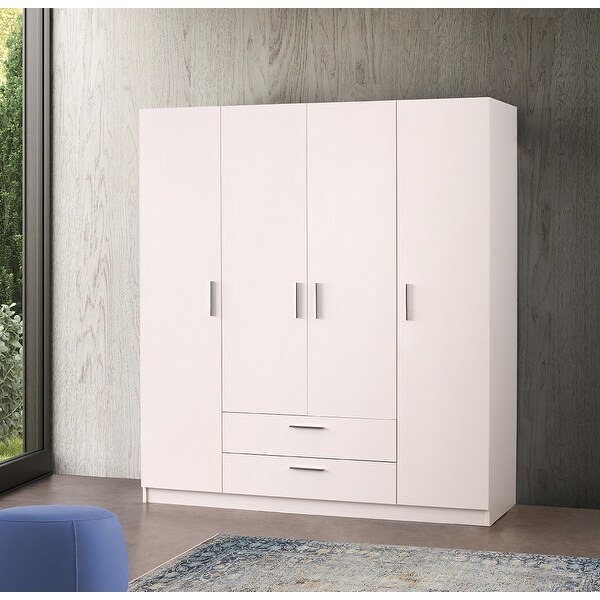 Lyon Freestanding Wardrobe Cabinet Matte White with outside 2-drawer - - 33741054