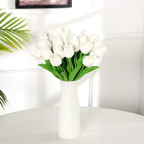 Enova Home 20 Pcs Artificial PU Real Touch Tulips Fake Silk Flowers Stems for Party Home Wedding Decoration