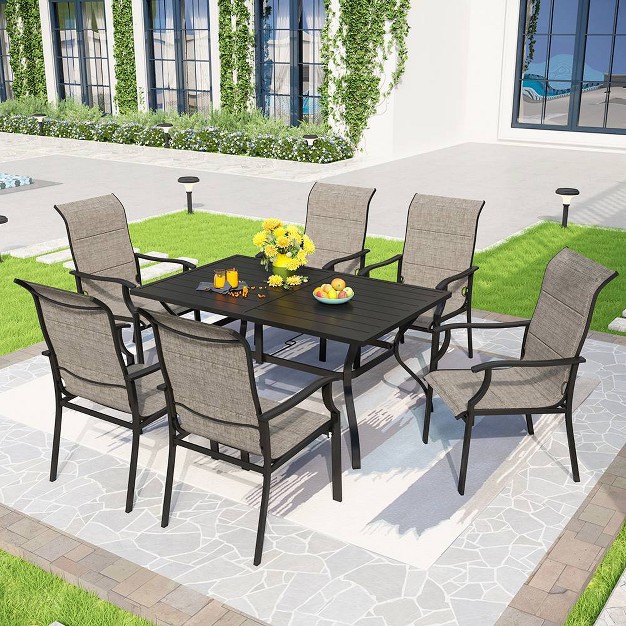 7pc Captiva Designs Patio Dining Set Steel Table With Umbrella Hole Metal Padded Arm Chairs Weather resistant