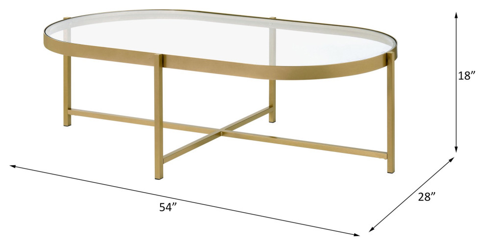 Contemporary Coffee Table  Oval Design With Golden Frame and Tempered Glass Top   Contemporary   Coffee Tables   by Declusia  Houzz