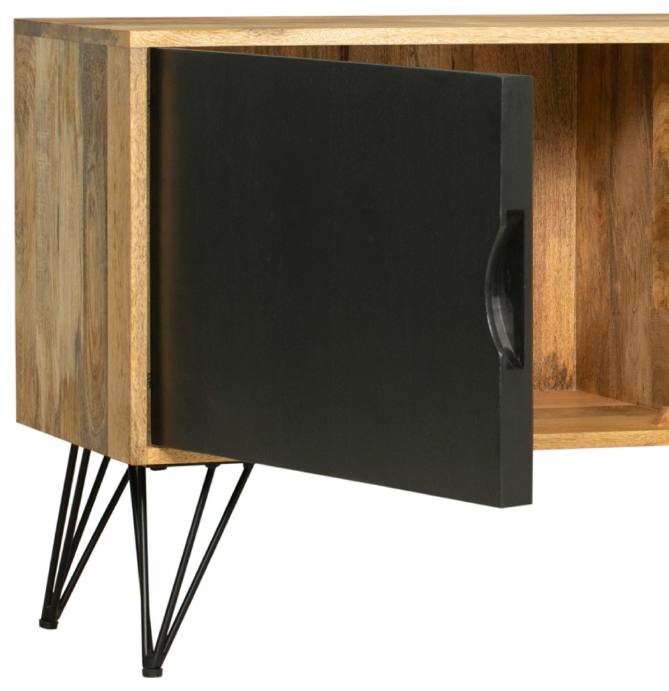 Benzara UPT 263268 TV Entertainment Unit With 2 Doors and  Oak Brown/Black   Midcentury   Entertainment Centers And Tv Stands   by Uber Bazaar  Houzz