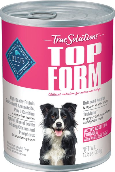 Blue Buffalo True Solutions Top Form Active Breed Wholesome Grains Adult Wet Dog Food， 12.5-oz can， case of 12