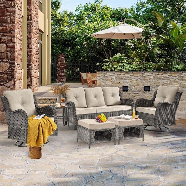 Upgraded Rattan Patio Furniture Conversation Seating 360° High Back Swivel Chairs+Storage Ottomans，Cushions Included🎁