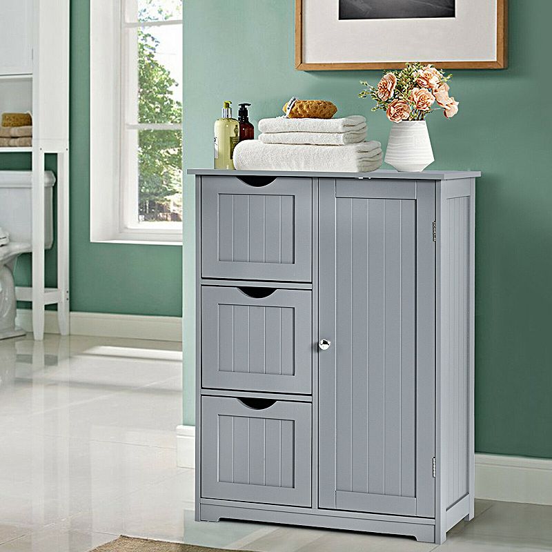 Bathroom Floor Cabinet Side Storage Cabinet with 3 Drawers and 1 Cupboard