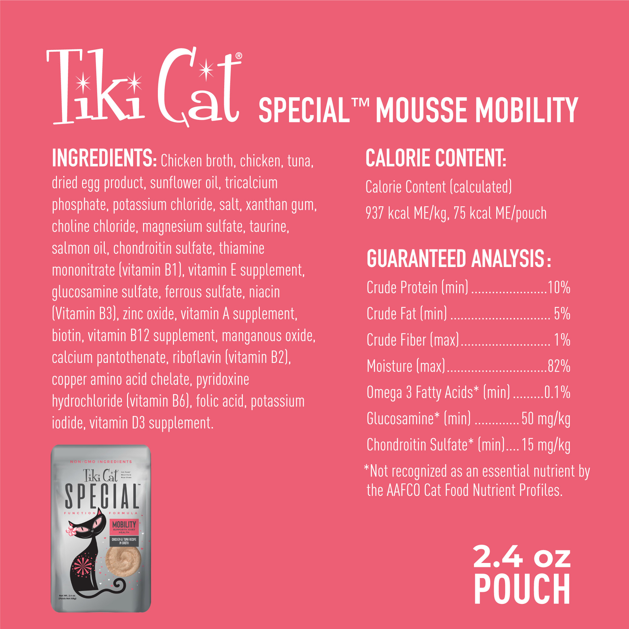 TIKI CAT Special Mousse Mobility Wet Food for Cats， 2.4 oz.， Case of 12