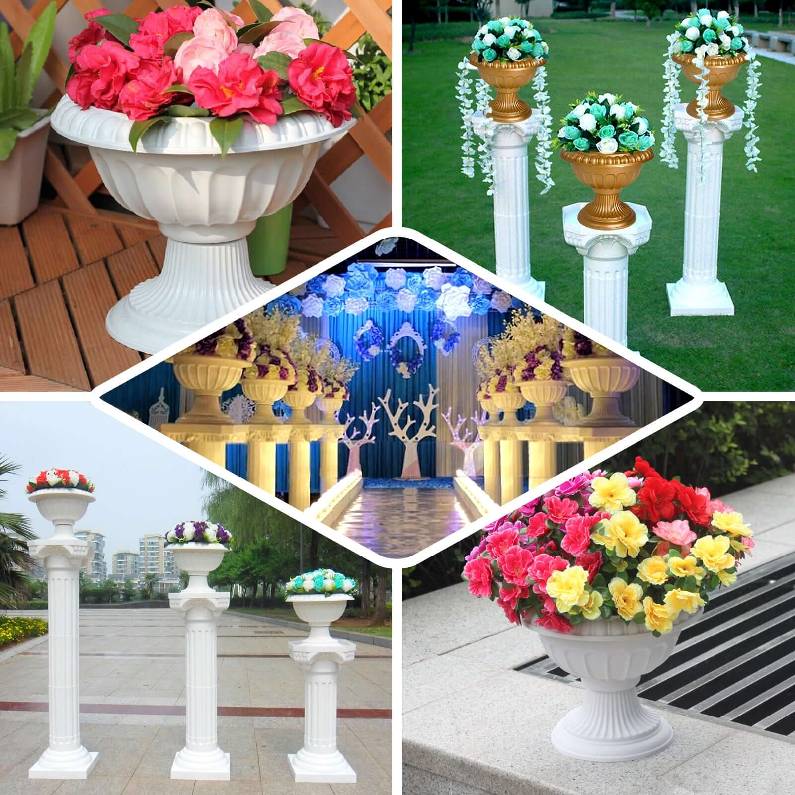 4 Pack Off White Crafted All Weather Roman Inspired Pedestal Column Flower Plant Stand Pot - PVC 11