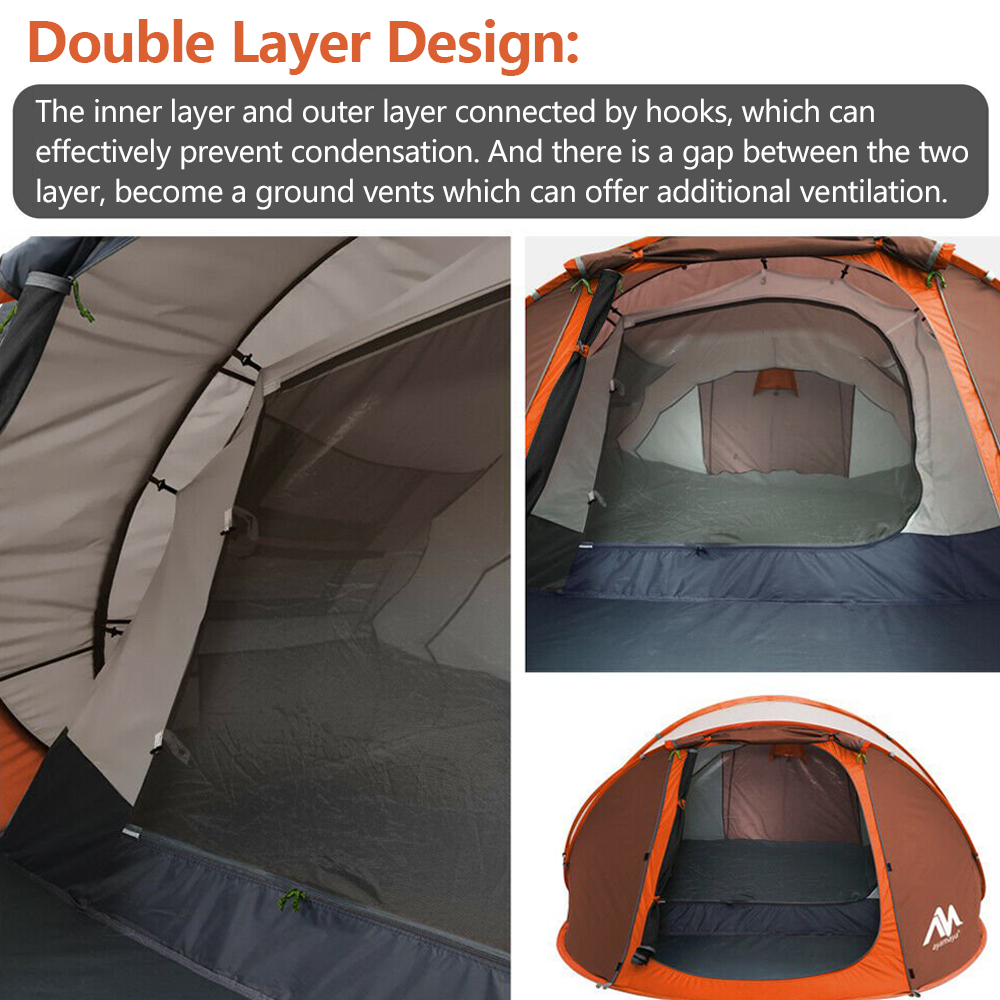 IClover 4-6 Person Large Double Layer Family Camping Instant Pop Up Tent Dome Waterproof 4/5/6 Persons Auto Waterproof Camping Dome Tent with Carry Bag for Hiking Picnic Backpacking 2021 New Brown