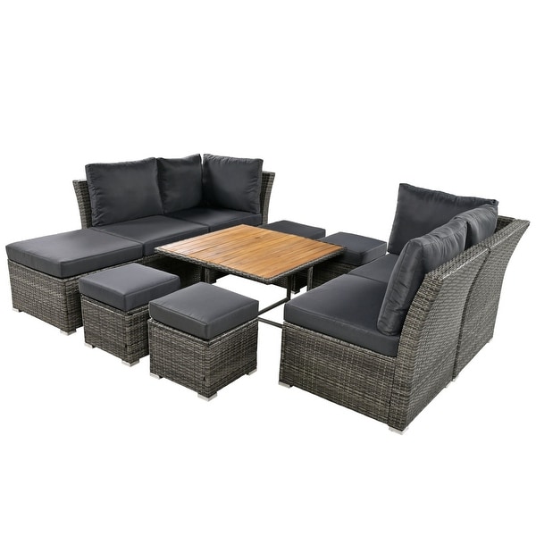 10 Pieces Outdoor Conversation Set with CoffeeTable and Ottomans