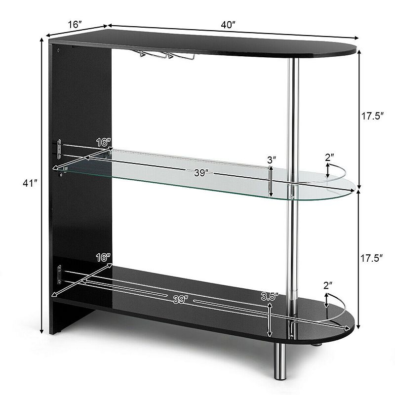 2-holder Bar Table with Tempered Glass Shelf