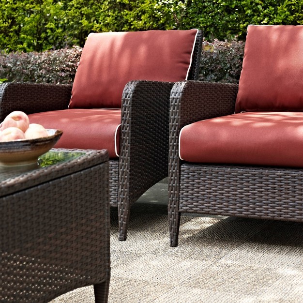 Kiawah 2pk Outdoor Wicker Arm Chairs Sangria brown Crosley