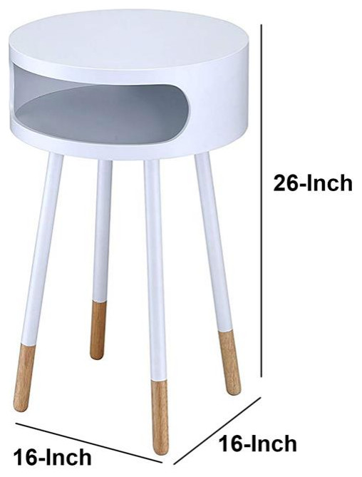 Benjara 16 quotRound Solid Wood End Table with Open Storage Compartment in White   Scandinavian   Side Tables And End Tables   by Homesquare  Houzz