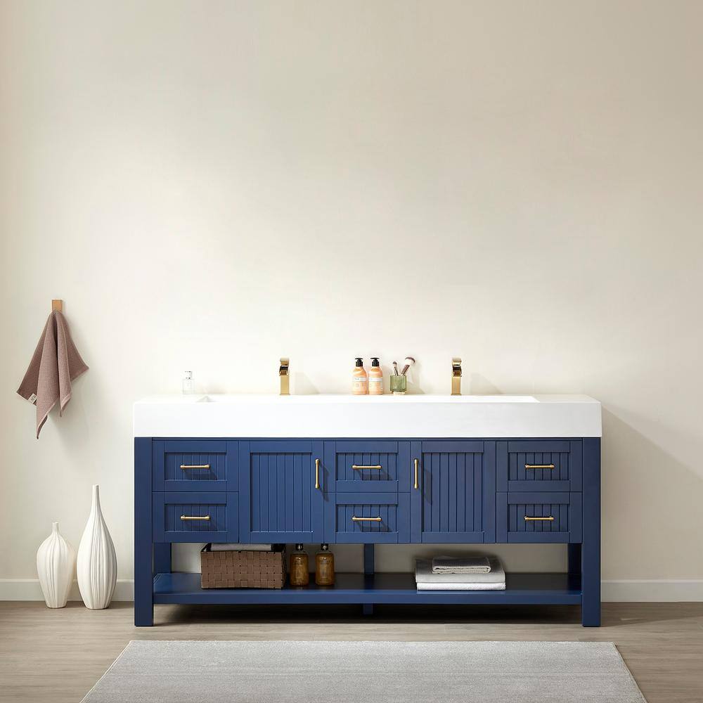 ROSWELL Pavia 72 in. W x 19.7 in. D x 34.6 in. H Bath Vanity in Royal Blue with White Integrated Artificial Stone Sink and Top 855072-RB-WHN