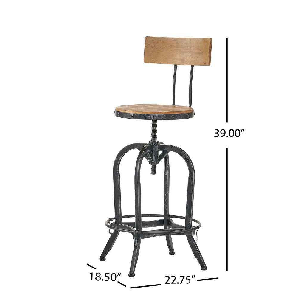 Stirling Adjustable Wood Backed Bar Stool by Christopher Knight Home