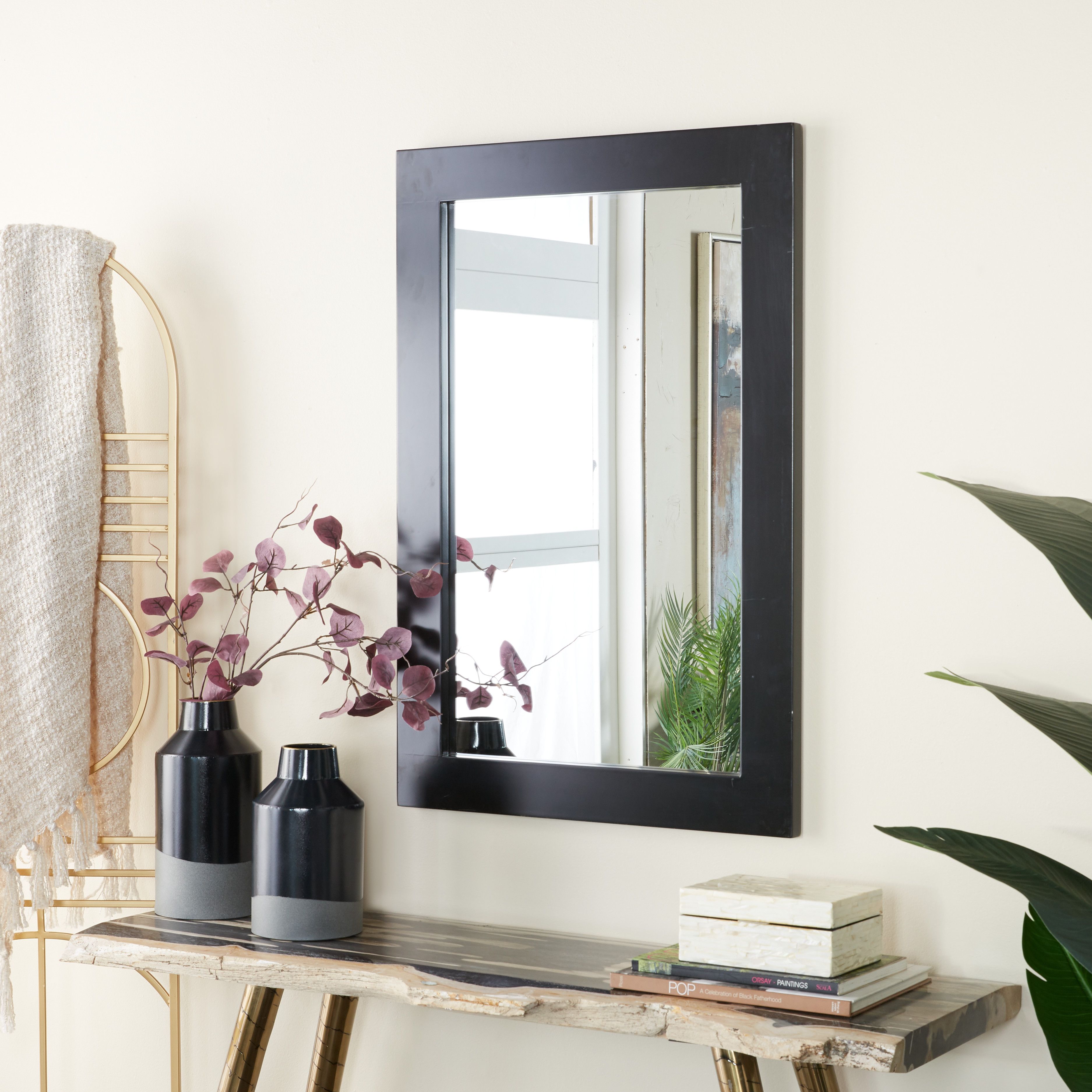 Black Wood Contemporary Wall Mirror 24 x 36