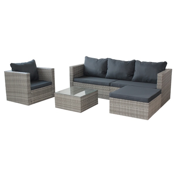 4Piece Rattan Patio Set with Cushioned Wicker Sofa