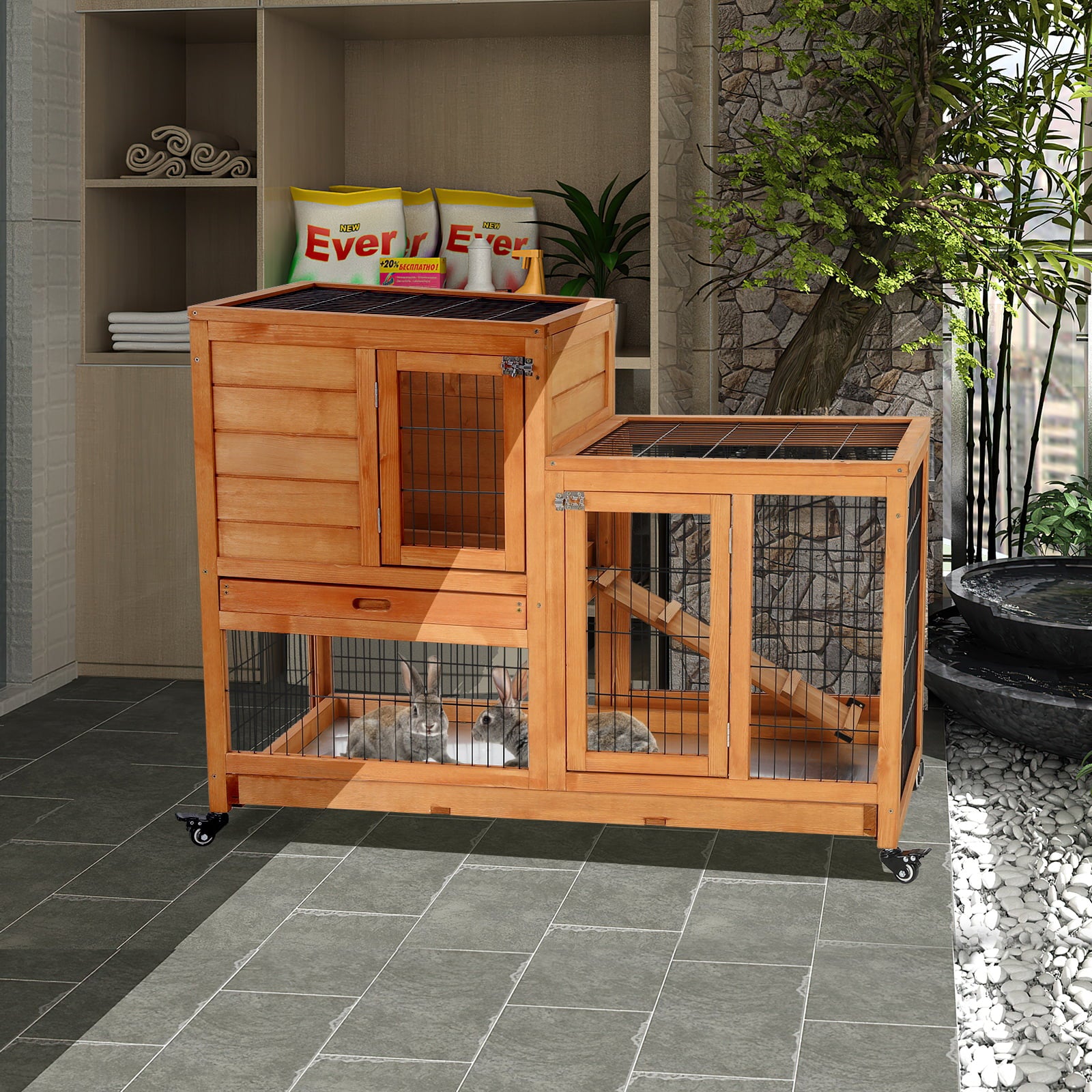 Pirecart Wooden Rabbit Hutch Outdoor Bunny Cage Pet House for Small Animals