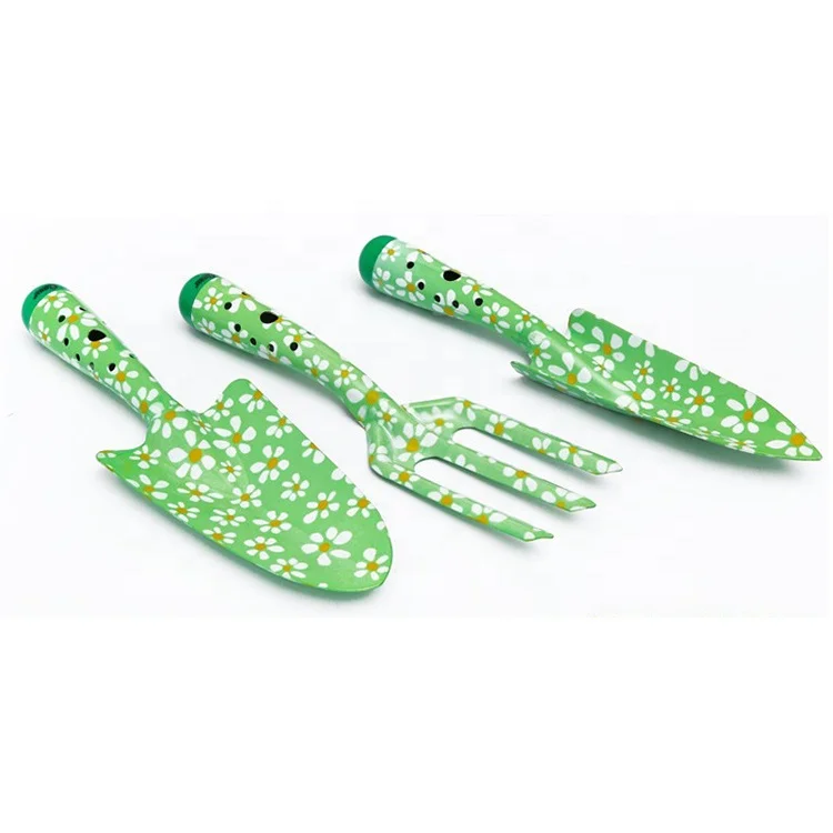 3 Pieces Steel Garden Tool Set with Floral Print Sturdy Hand Fork and Trowel Garden Set