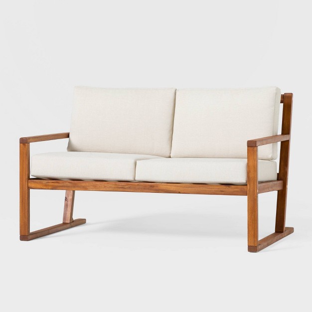 Saracina Home Modern Slat back Acacia Outdoor Bench With Cushions