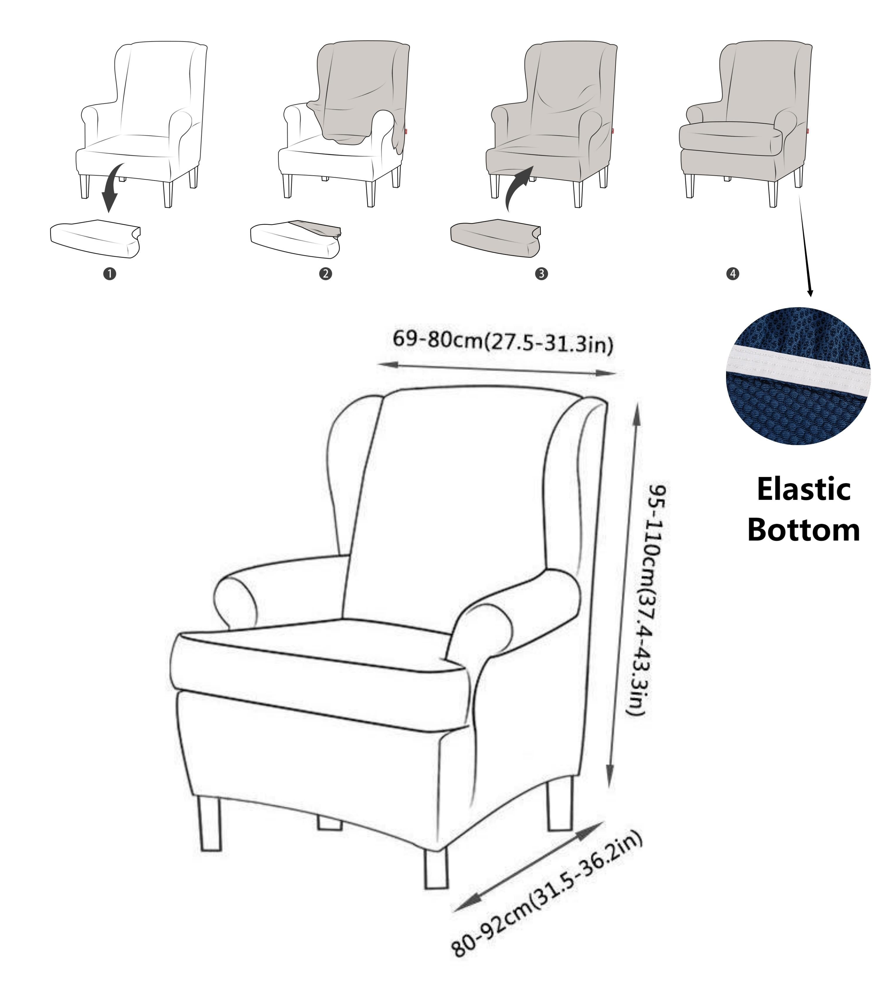 Stretch Wingback Chair Cover, 2-Piece Wing Chair Slipcover Furniture Protector with Elastic Bottom, Soft Jacquard Fabric Small Checks(Navy Blue)