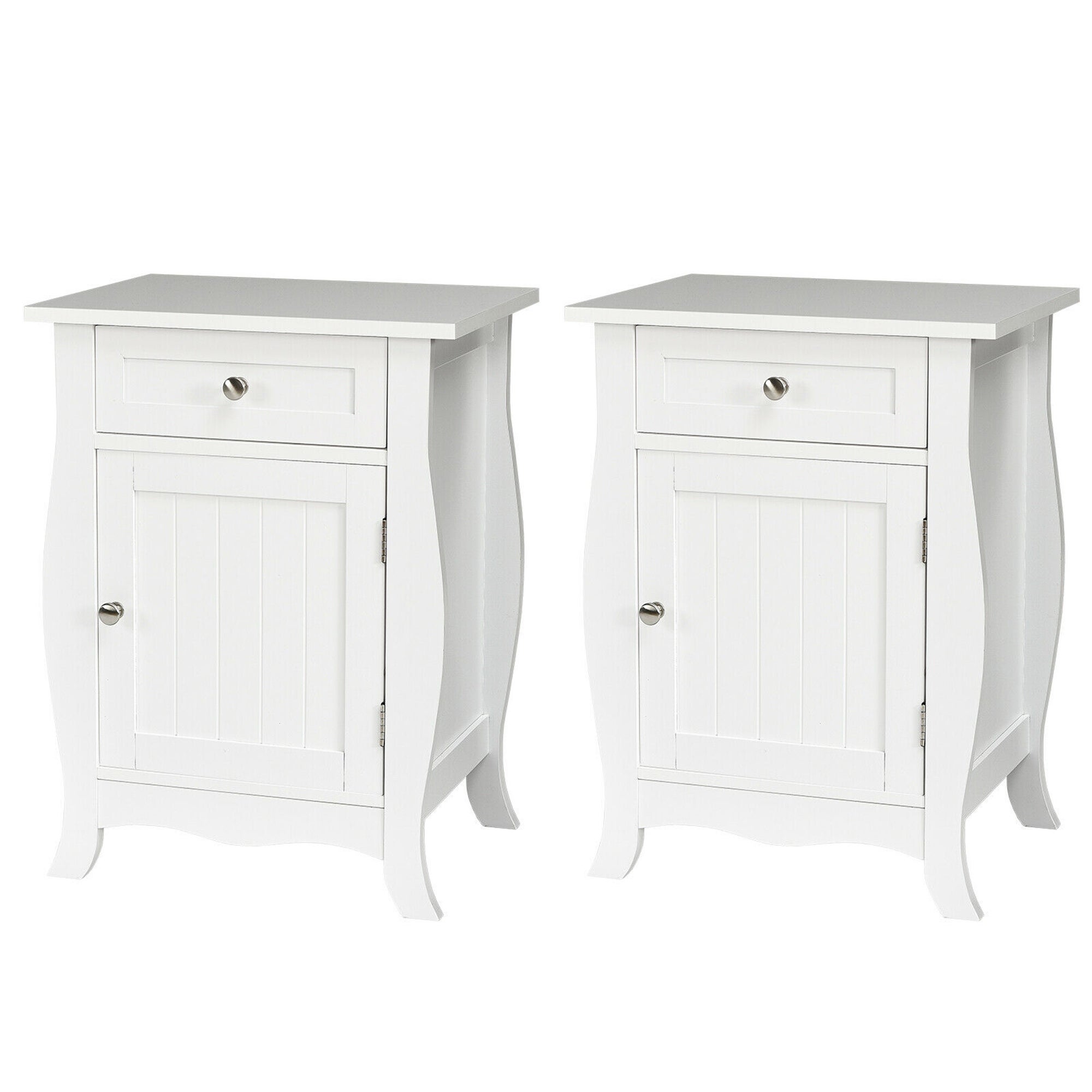 Gymax 2PCS Accent End Table with Drawer Storage Cabinet Nightstand - 17.5'' x 14'' x 23.5''