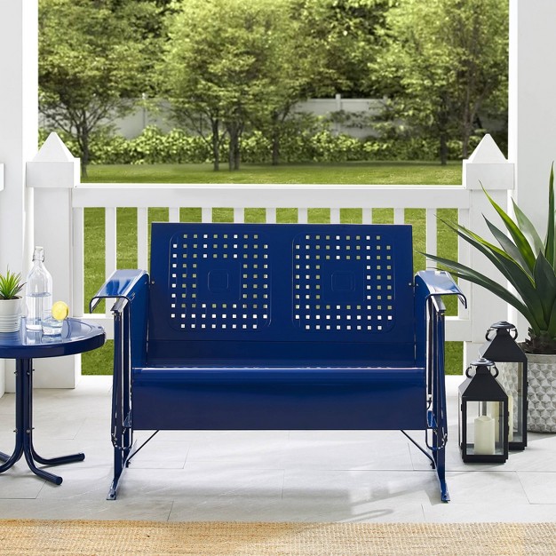 Bates Outdoor Metal Loveseat Glider Navy Crosley